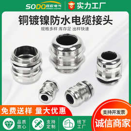 PG7金属电缆防水接头固定连接器 德制铜镀镍葛兰头填料函加工定制