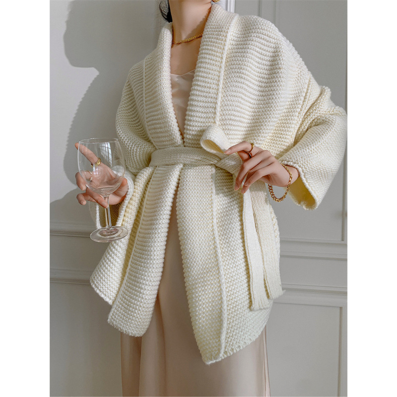【Real Shot Includes Wool】Elegant Thick Bathrobe-Style Knitted Sweater Coat, Mid-Length Cardigan, Loose and Relaxed