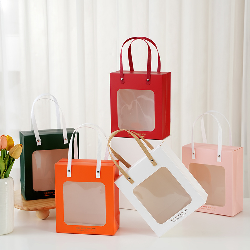Bolsa con ventana y cierre de remache, bolsa de mano transparente con ventana, bolsa de papel creativa con ventana para regalo, exquisita bolsa de mano para cosméticos.