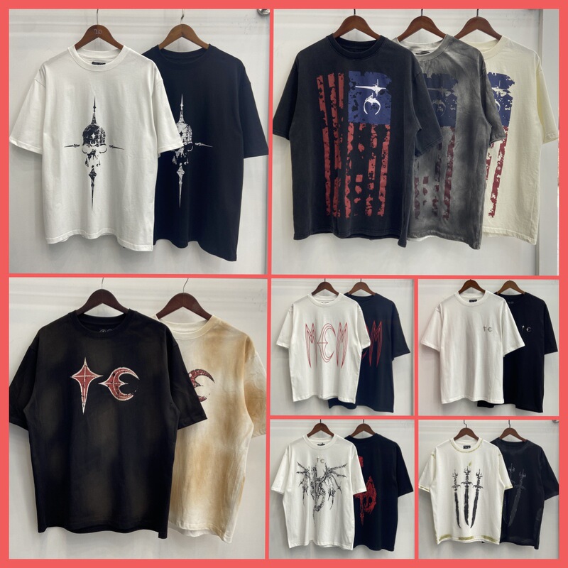 Niche Cross-Border Trendy Brand Thug Club Three-Swords Star and Moon Print Summer New Style Unisex Casual Loose Fashion Niche Cross-Border Trendy Brand Thug Club Three-Swords Star and Moon Print Summer New Style Unisex Casual Loose Fashion