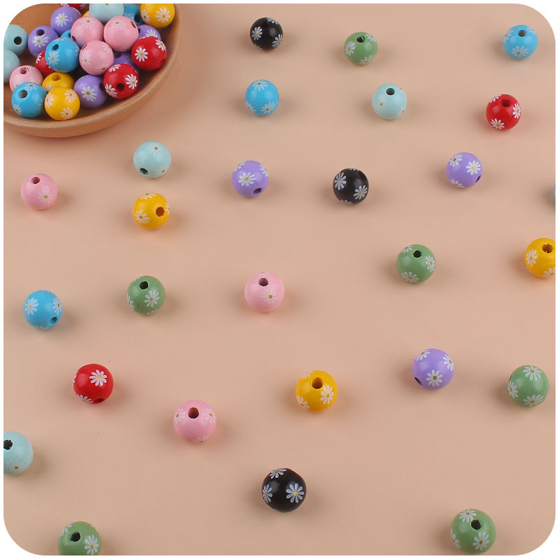 Bebé suministros de dibujos animados madera Daisy 16mm cuentas DIY creativo chupete cadena pulsera mordedor Accesorios