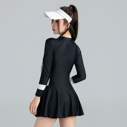 Black and White Striped One-Piece Swimsuit for Women, Small Bust Shaping, Abdominal Coverage, Slimming, Sun Protection, Breathable, Wholesale