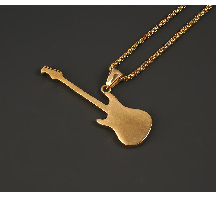 Pingente de guitarra de aço titânio punk rock mais vendido, colar de instrumento de metal personalizado masculino da moda_voghion.com