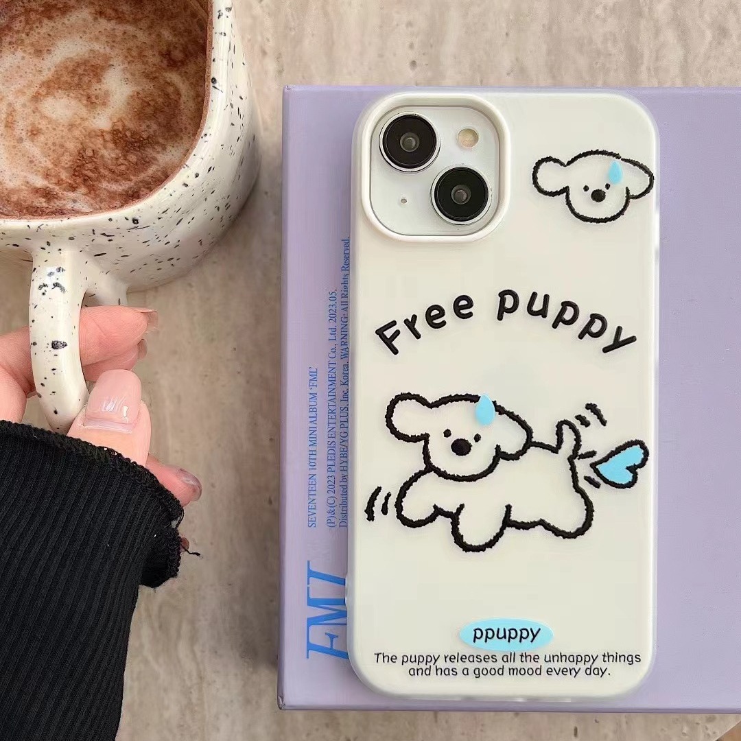Simple línea de dibujos animados sudoroso cachorro para iPhone 13 funda para teléfono móvil 15ProMax Apple 14 mujer 12 pareja