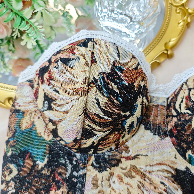 Top corset retro com barbatanas e amarração cruzada mulher_voghion.com