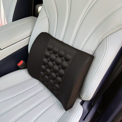 Car Memory Foam Electric Lumbar Support, Dual-Use for Home and Car, Vibrating Massage Backrest, Microfiber Leather Waist Cushion Backrest Pad (Waist support) - knitted-fabric-black-without-electric