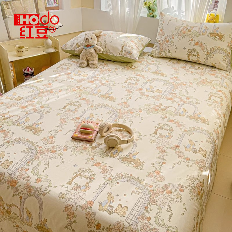 Fresh and Simple Cartoon Pure Cotton Bed Sheet Single Piece 100% Cotton Floral Quilt Single Dormitory Pillowcase Three-Piece Set for the Start of the School Season