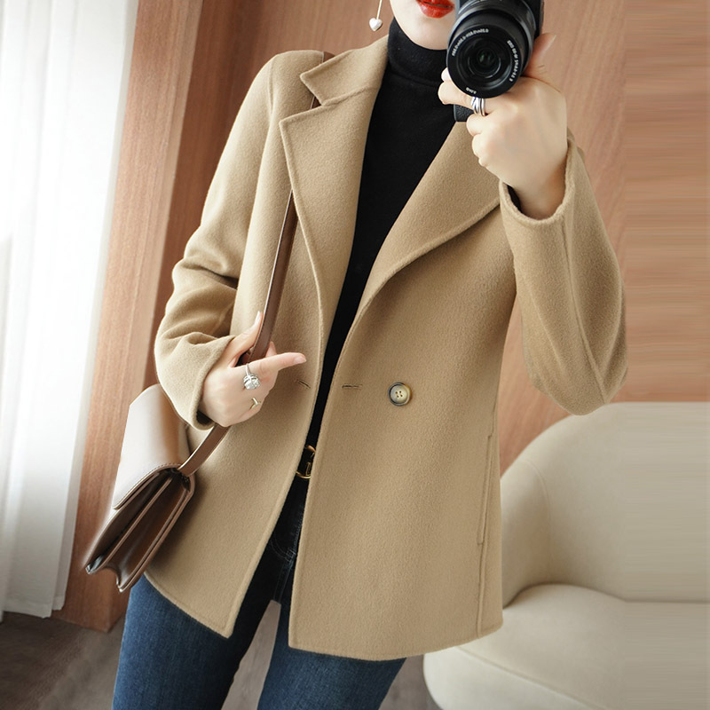 2024 Autumn and Winter New Double-Sided Cashmere Coat Women's Short Small Wool Woolen Double-Breasted Suit Collar Coat