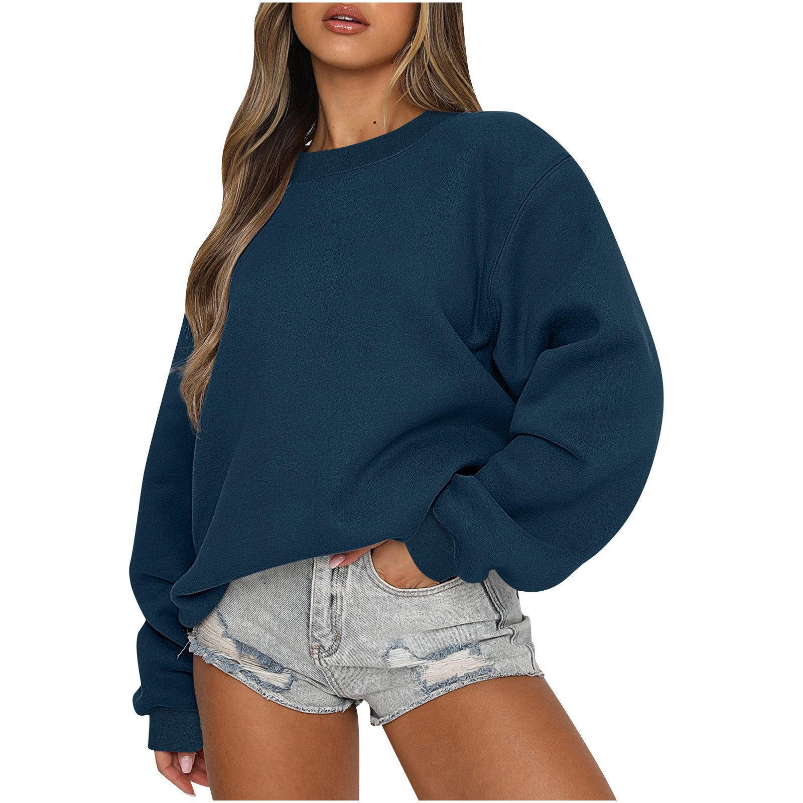 Mujeres 2023 otoño moda casual manga larga de cuello redondo sudadera suelta con capucha fleece y2g