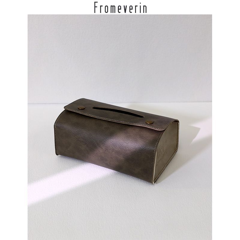 オリジナルホームデスクトップティッシュ収納ボックスレトロ牛革柄ハイエンド紙引き出しリビングルームスタディアメリカンティッシュボックス|undefined