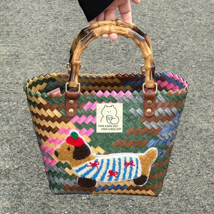 Trendy Popular Sausage Dog Woven Bag Vegetable Basket Retro Rattan Handbag Bamboo Straw Woven Bag Handmade Beach Bag