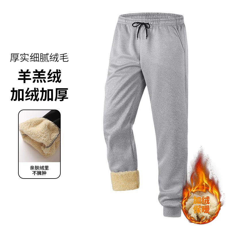 【跨境】中青年羊羔绒束脚裤男秋冬季宽松休闲卫裤大码加绒运