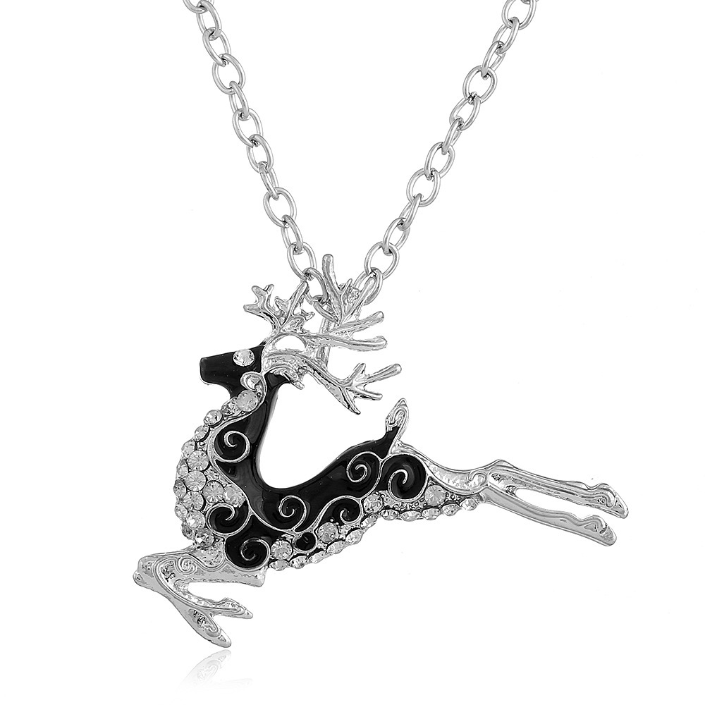 Chencui Diamonds Halskette mit weihnachtlichem Elch, Pulloverkette und Brustnadel mit doppelter Verwendung_voghion.com