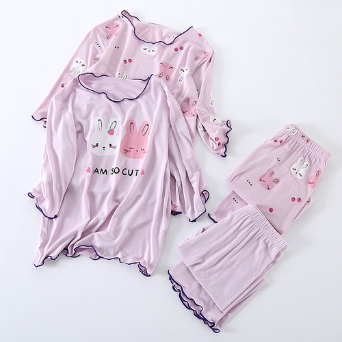 Rounuo's new children's air-conditioned clothing suit summer thin style similar to modal girls' pajamas suit three-quarter sleeve A