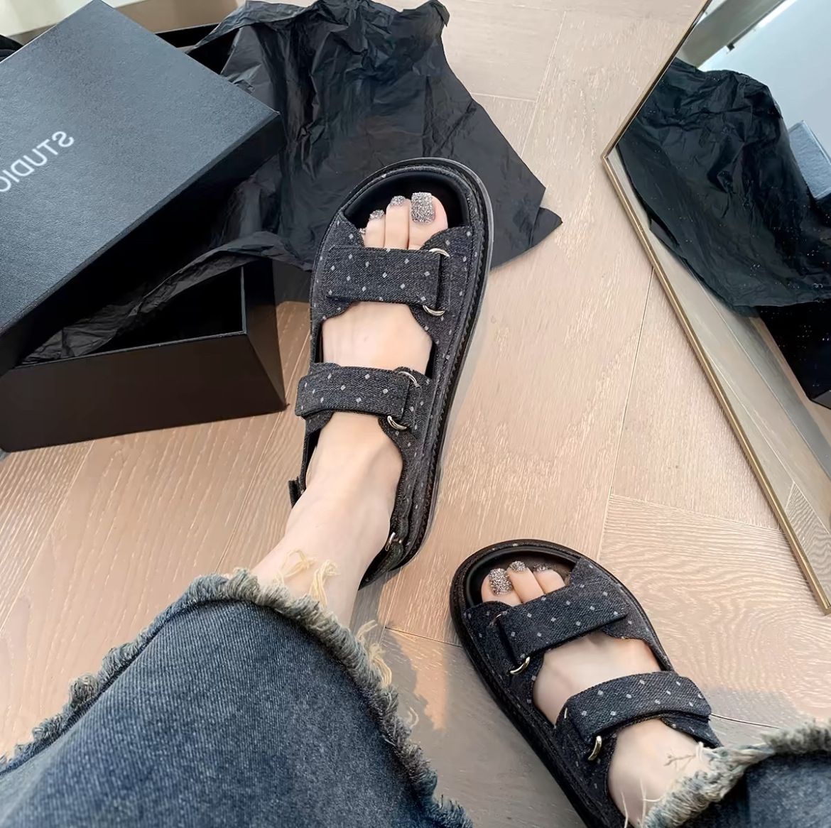 워시드 데님 블랙