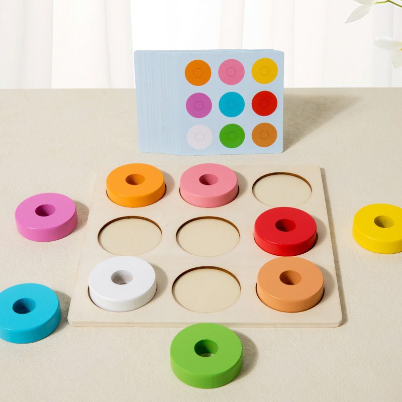 Jardín de infantes de niños Monchi Educación temprana Puzzle Juguetes de madera Donuts juegos cognitivos de color