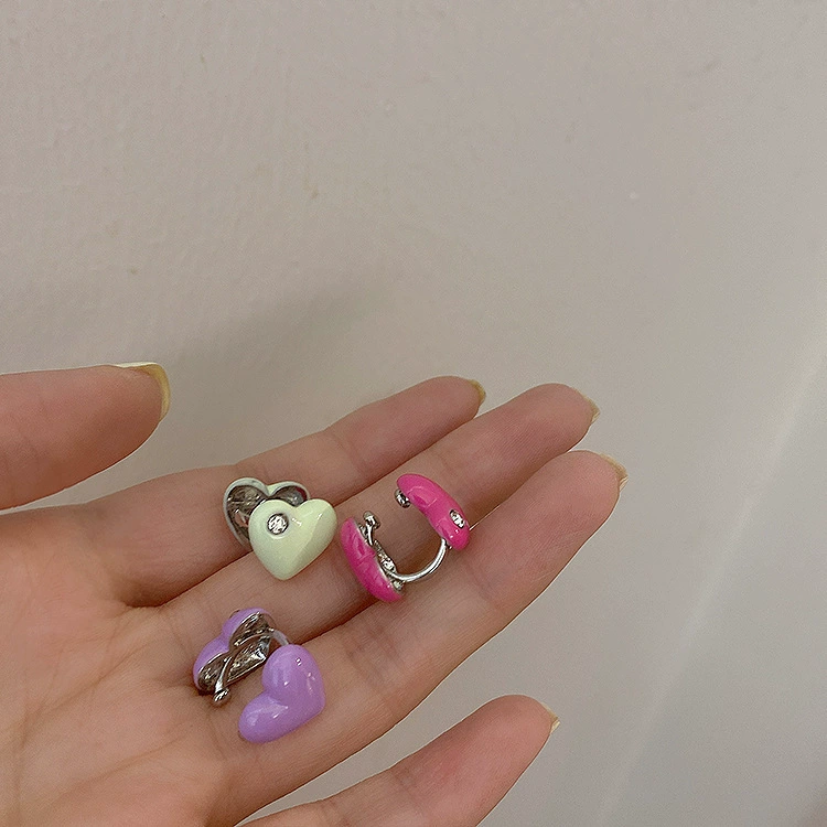 Ju Shi Cross -border hot -selling new simplicity candy color cute niche painting oil dot drill love ear clip no ear hole girl
