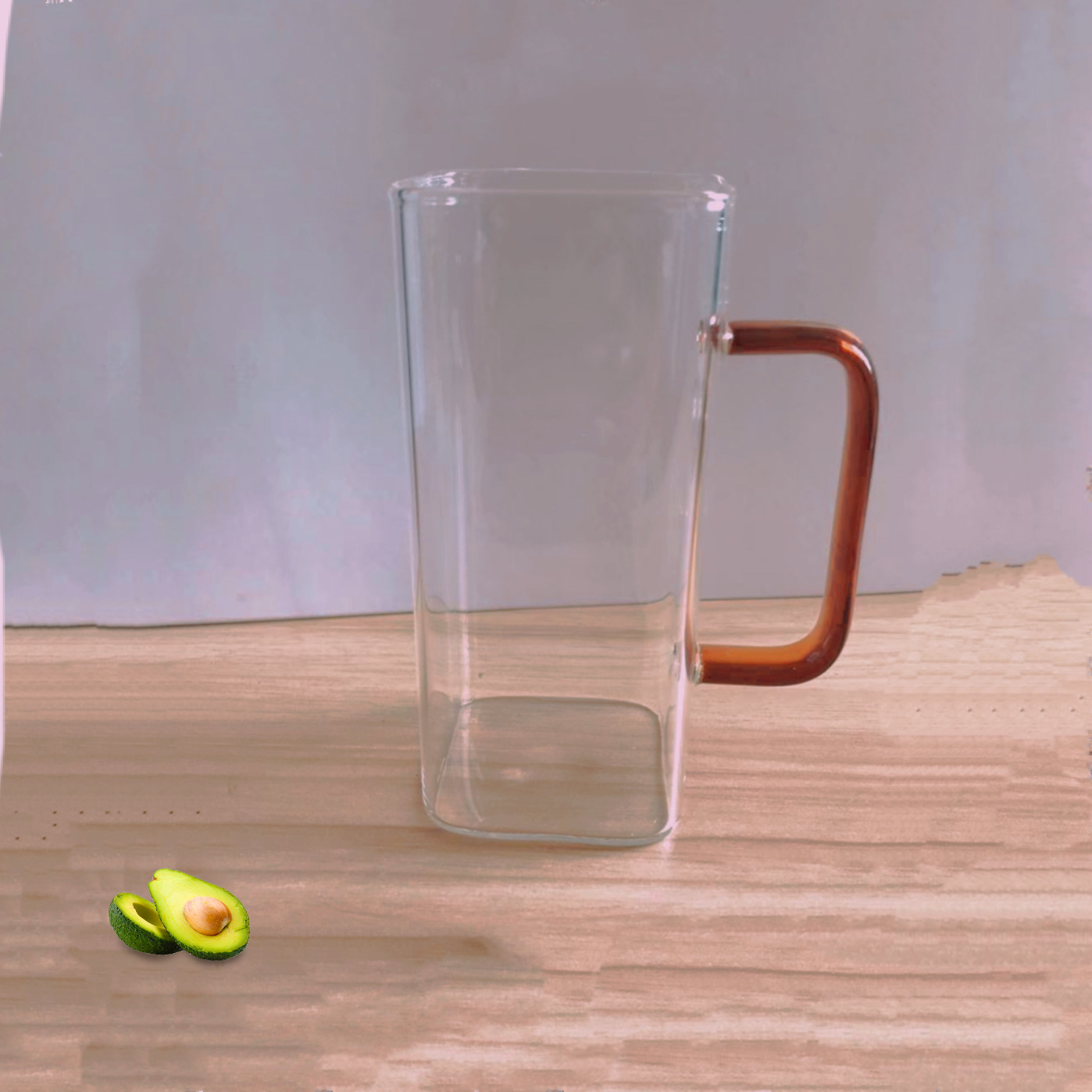 Taza de vidrio de mango cuadrado de seis colores bebida de jugo de leche transparente taza de té verde sin tapa taza de té de una sola capa