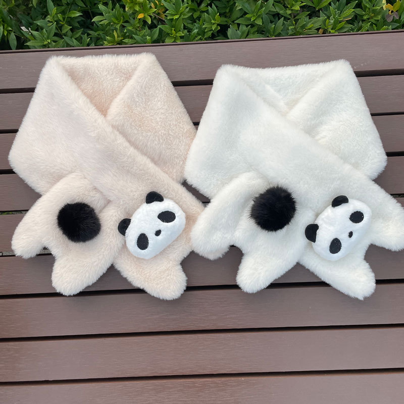 Cute Girl Panda Cartoon Scarf Plush Neck Warmer New Warm Japanese Versatile Warm Faux Rabbit Fur Scarf