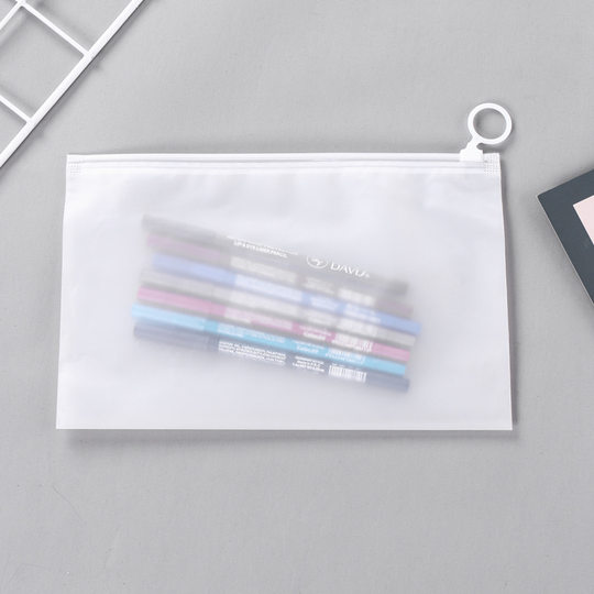 Spot matte beauty pull ring bag student stationery pencil transparent plastic ring zipper travel storage packaging bag
