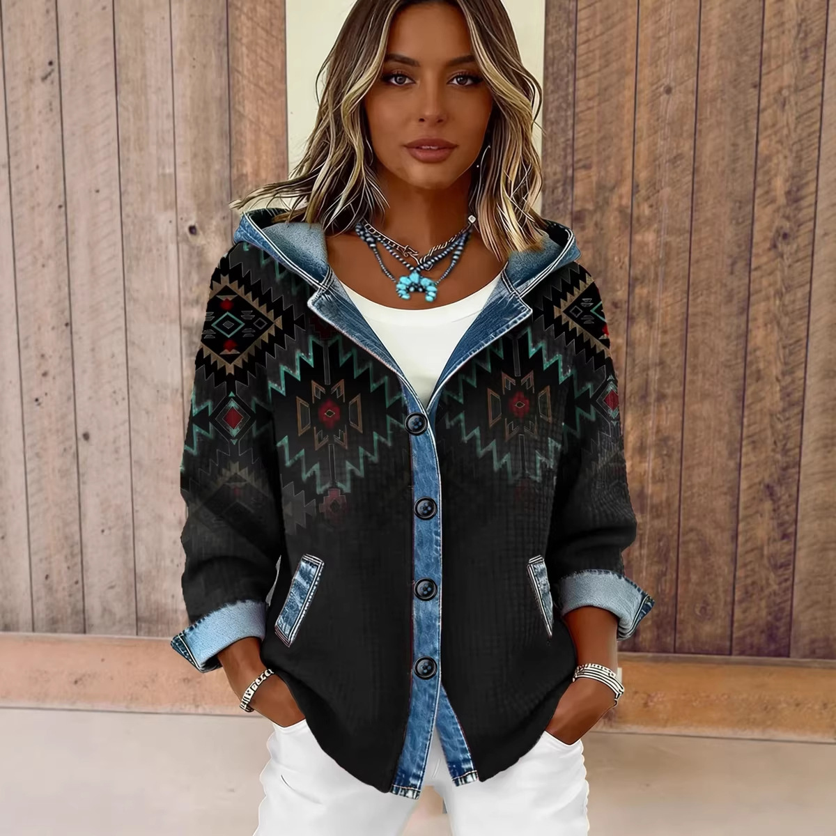 European And American Independent Station Women's Shirt Hoodie Autumn Winter New Fashion Plaid Color-Block Jacket_ecoleips.com