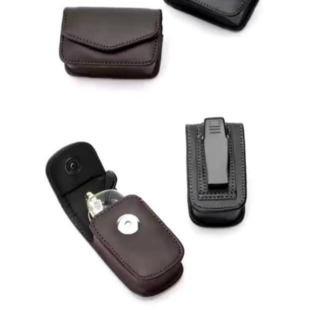 Gloss Genuine Leather Folding Mirror Box Portable Men's and Women's Universal Hanging Waist Old Flower Glasses Box Wearable Leather Holder