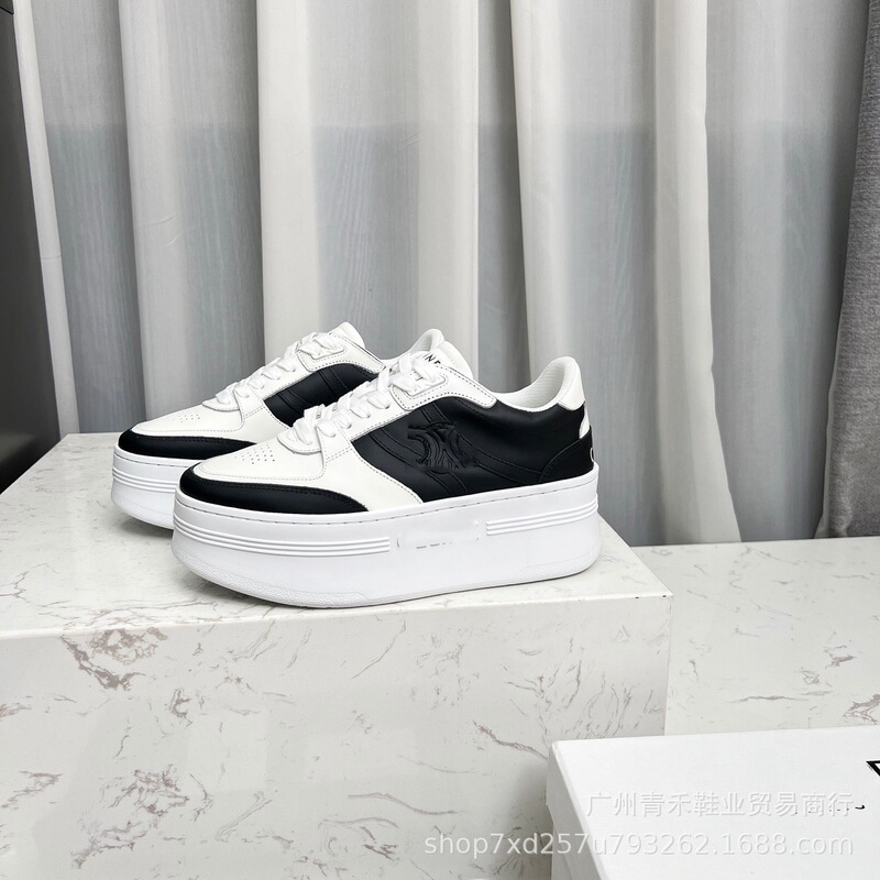 High-End Four-Season Style Arc De Triomphe Thick-Soled Height-Increasing White Sneakers, Lightweight, Fashionable, Versatile, Round-Toe Lace-Up Sports Casual Shoes