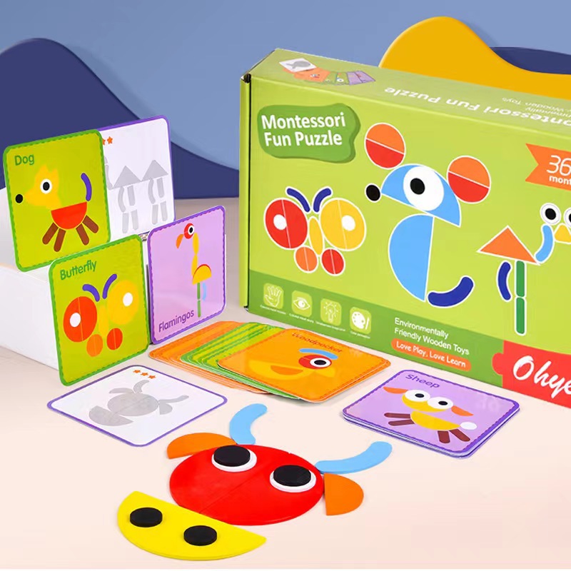 Niños Montessori diversión geométrica rompecabezas creativo rompecabezas educación temprana desarrollo pensamiento preescolar iluminación juguetes de madera
