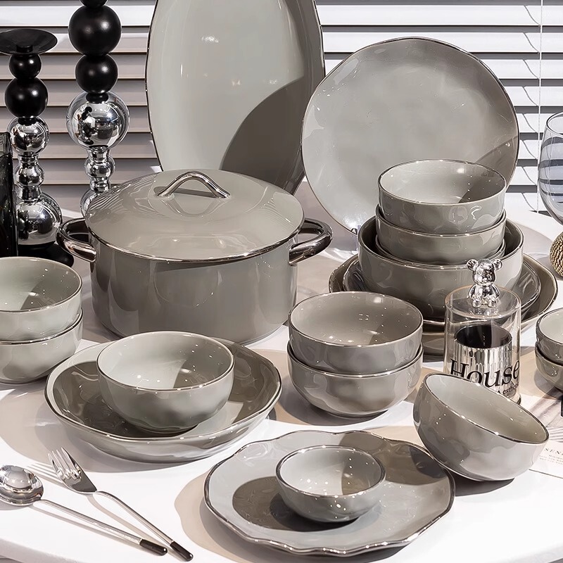 Bowl and Plate Combination, Household Accessible Luxury Dish Set, High-End Appearance, Housewarming Ceramic Tableware Set, Bowls and Chopsticks Bowl and Plate Combination, Household Accessible Luxury Dish Set, High-End Appearance, Housewarming Ceramic Tableware Set, Bowls and Chopsticks