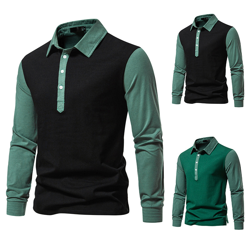 T-shirt da uomo a maniche lunghe con colletto casual, nuova moda autunno e inverno, color block_voghion.com