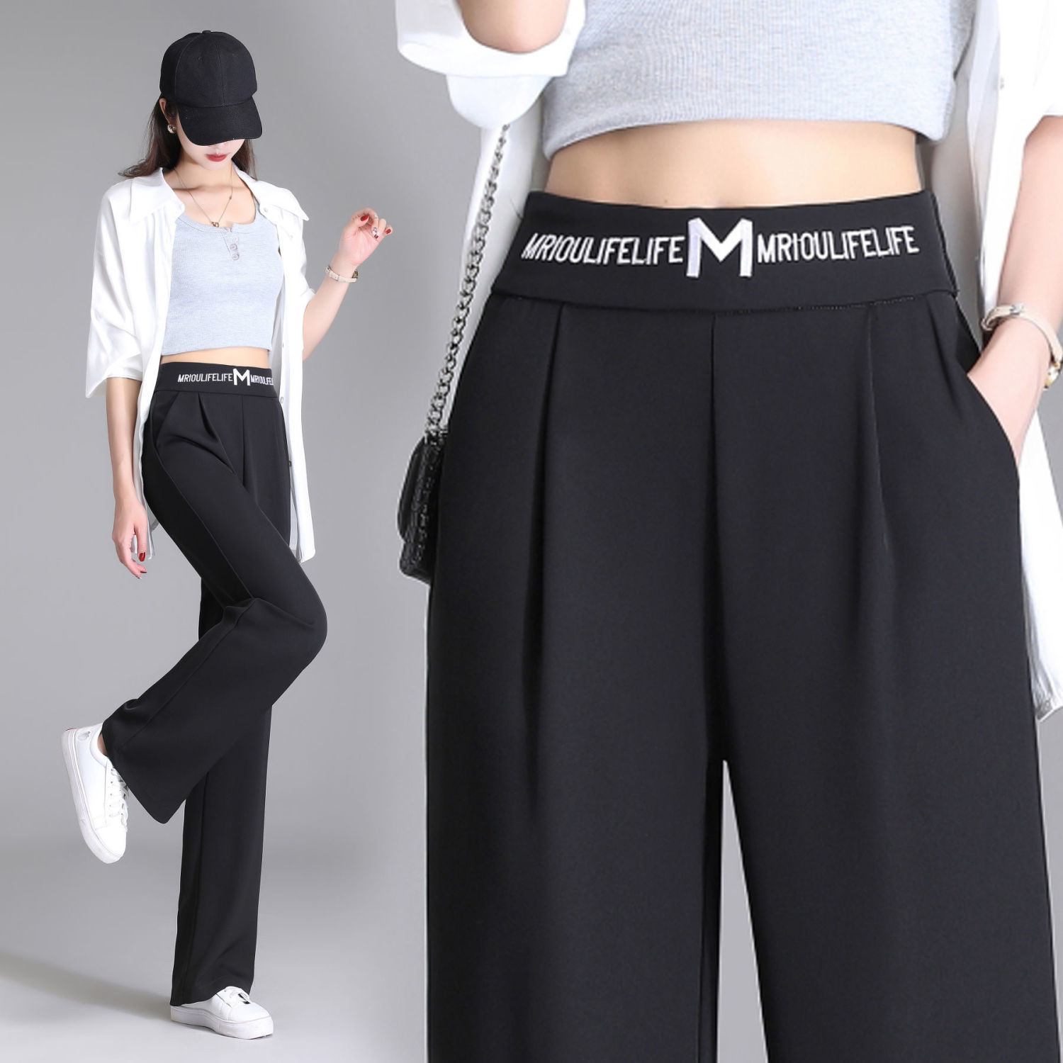 Wide-Leg Pants for Women Summer Thin Pants 2022 New High-Waist Slim Draped Suit Pants Casual Loose Straight Pants