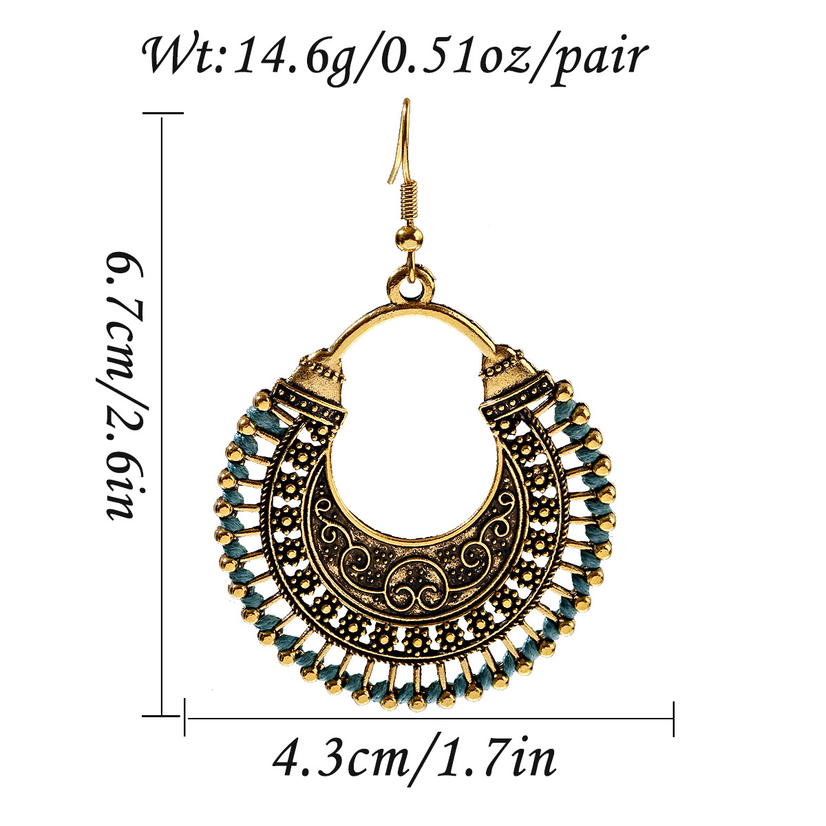 Round Pattern 1 Pair Casual Retro Round Braid Hollow Out Alloy Drop Earrings