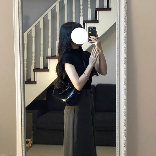 Women's High-Waisted Straight Leg Wide Leg Pants in American Suit Style, xs size, long and stylish, suitable for autumn, showing height, 145cm, 9-inch length