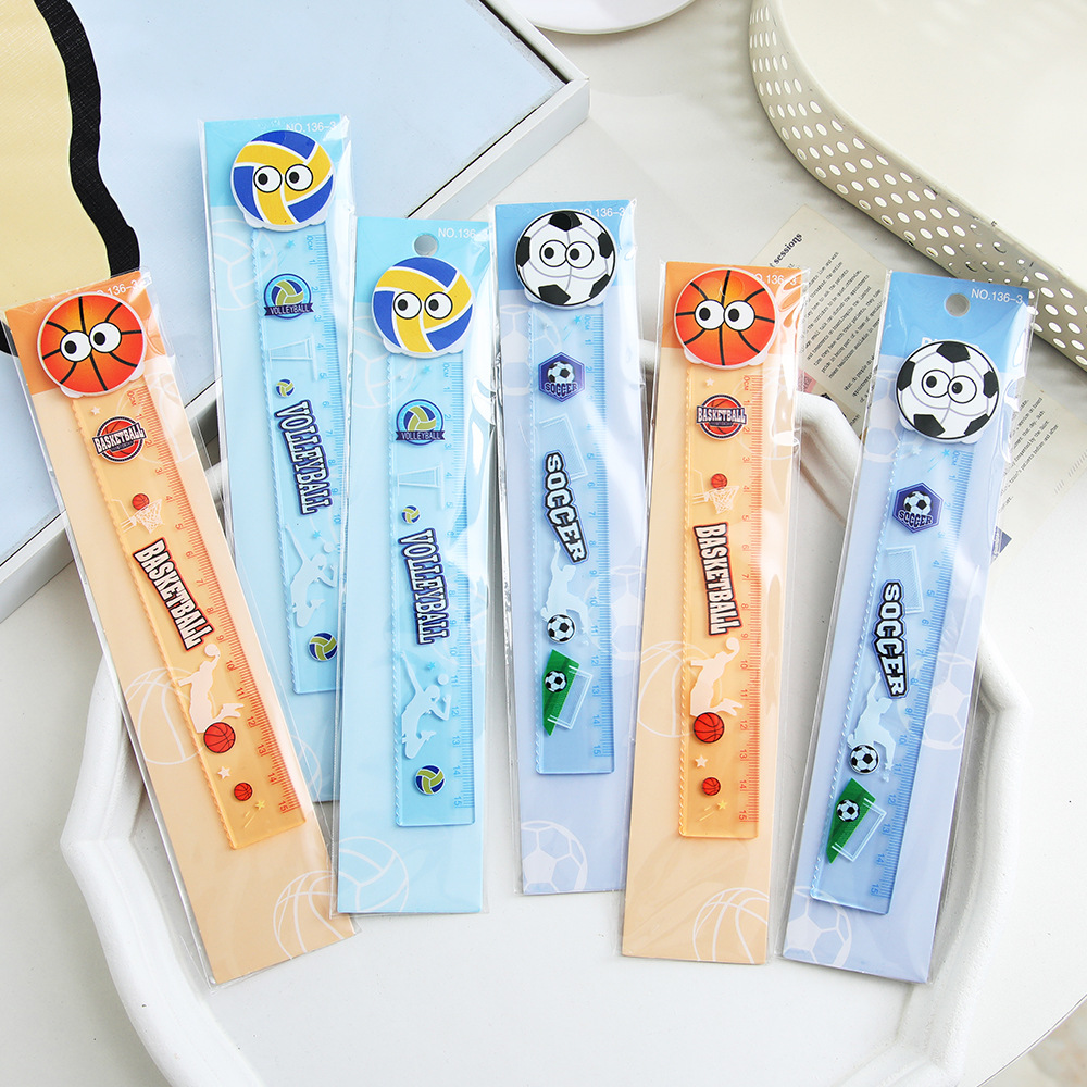 Bonita regla de baloncesto de fútbol dibujos animados 15cm onda regla de medición de pupilos de primaria artículos de papelería