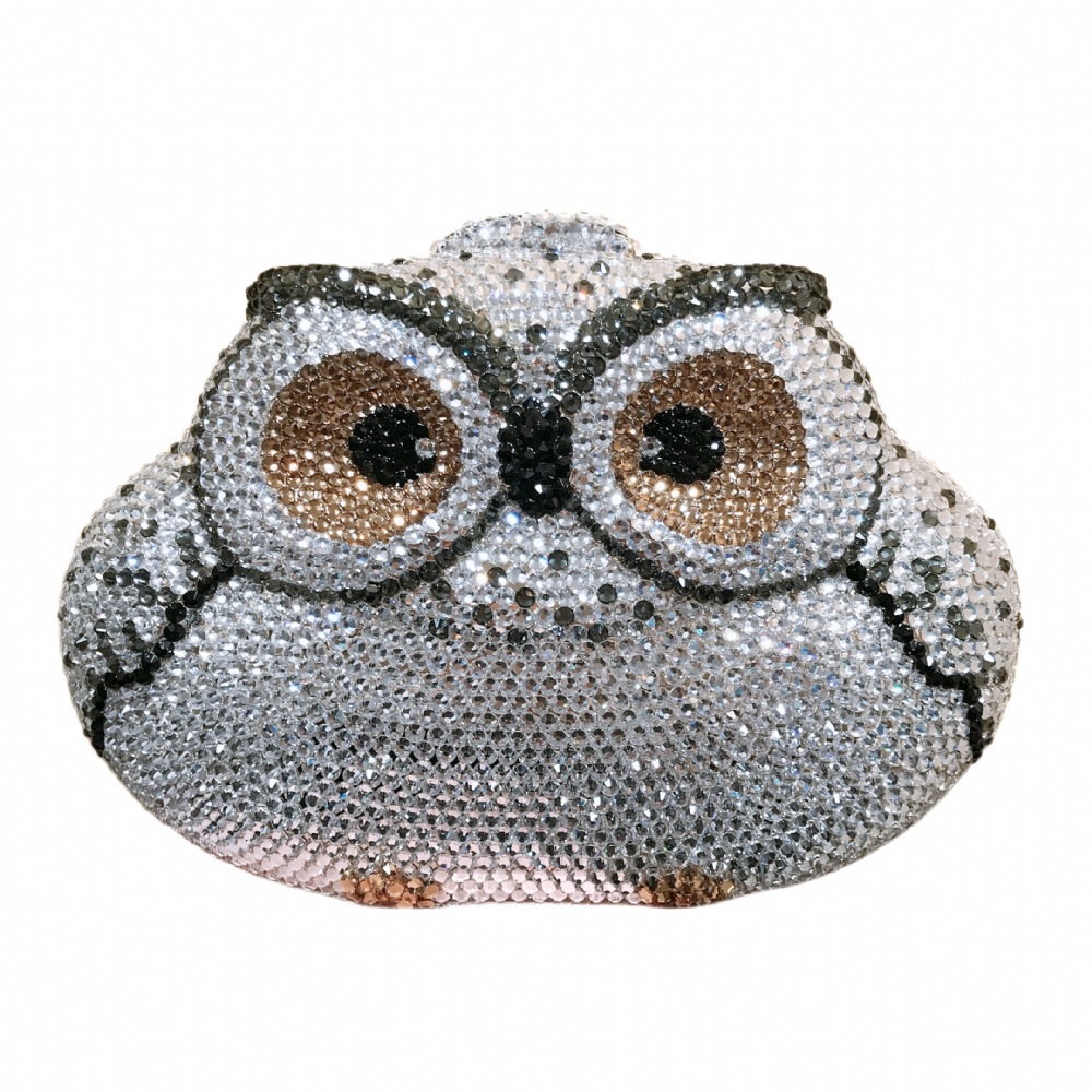 Bolsos de cristal de búho de dibujos animados caja dura llena de diamantes bolsas de cena bolsas de banquete en forma de animales bolsas de mano bolsas de cena