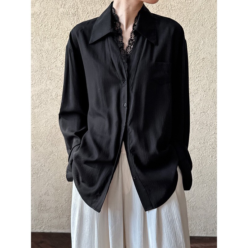 Ns French Polo Collar Lace Splicing Shirt Women's Spring New Niche High-End Elegant Top 3550