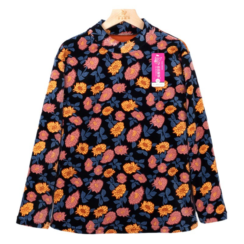 Осень и зима средних лет матери флис подкладке утолщенные тепловой печати верхней половины Воротника Двойной бархат с длинным рукавом снизу рубашка