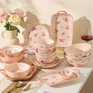 High-Looking Red Glazed Ceramic Tableware Household Ceramic Bowl Soup Bowl Fish Plate Wedding Housewarming Gift Festive Ceramic Tableware