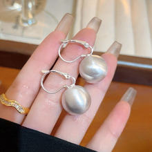 拉丝圆球耳环2025新款百搭小众设计感耳饰法式百搭轻奢高级感耳扣