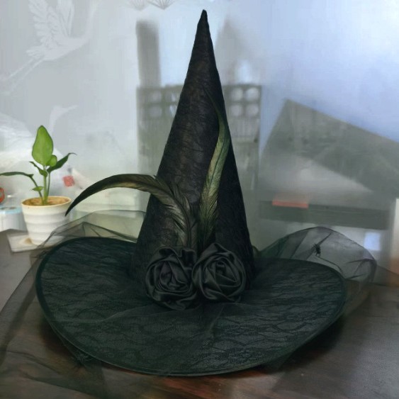 ハロウィーンレース複合顔を隠す魔女帽黒いつぼみ羽網糸クモ帽子COS|undefined