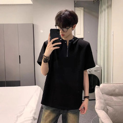 高級ハーフジップ トップス Tシャツ メンズ クリーンフィット ヘビーウェイト 半袖 アメリカン ハイストリート リベット デザイン 半袖