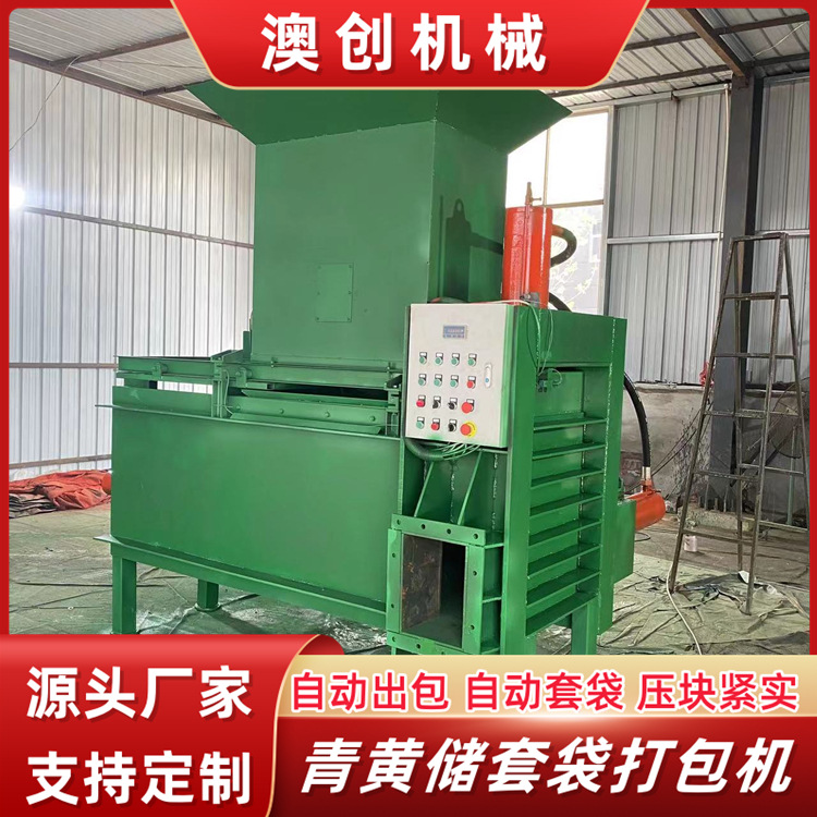 大型秸秆牧草打捆包膜青储压块机 家用式牧草全自动蒜皮打包机