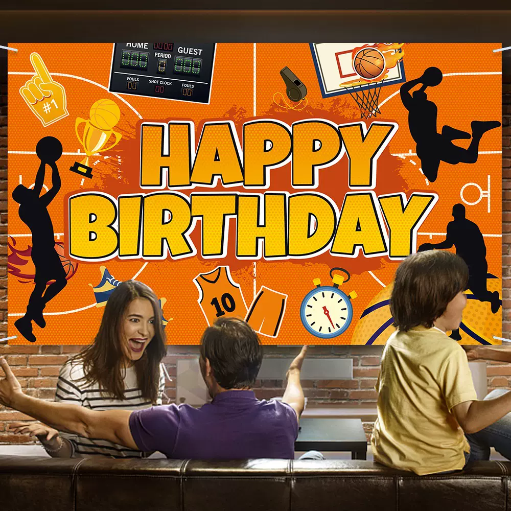 跨境生日拍照道具背景布置 篮球主题生日派对装饰背景布条幅