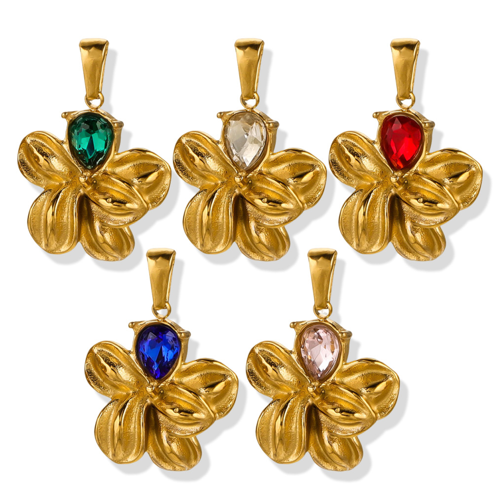 Europa y América retro flores de acero inoxidable DIY collar conjunto de cristal colgante al por mayor