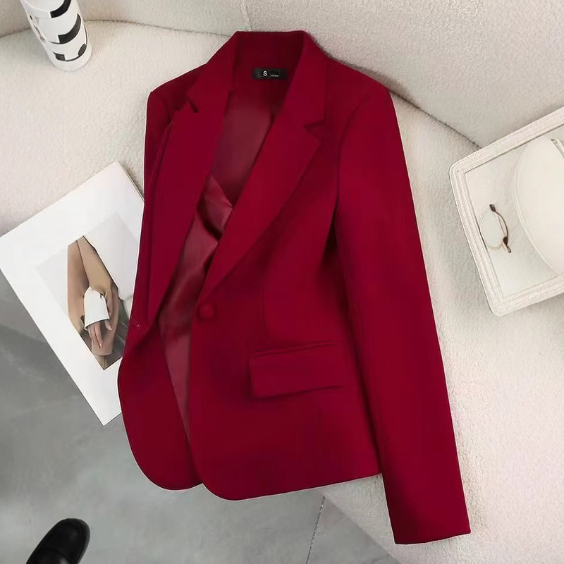 2025 Red Jacket Small Suit Top Simple Versatile Commuter Korean Style Amazon Wholesale Slim Fit Suit Long Sleeve