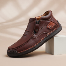 专利产品跨境大码男鞋户外休闲鞋一脚蹬平底手工皮鞋春高帮大码鞋