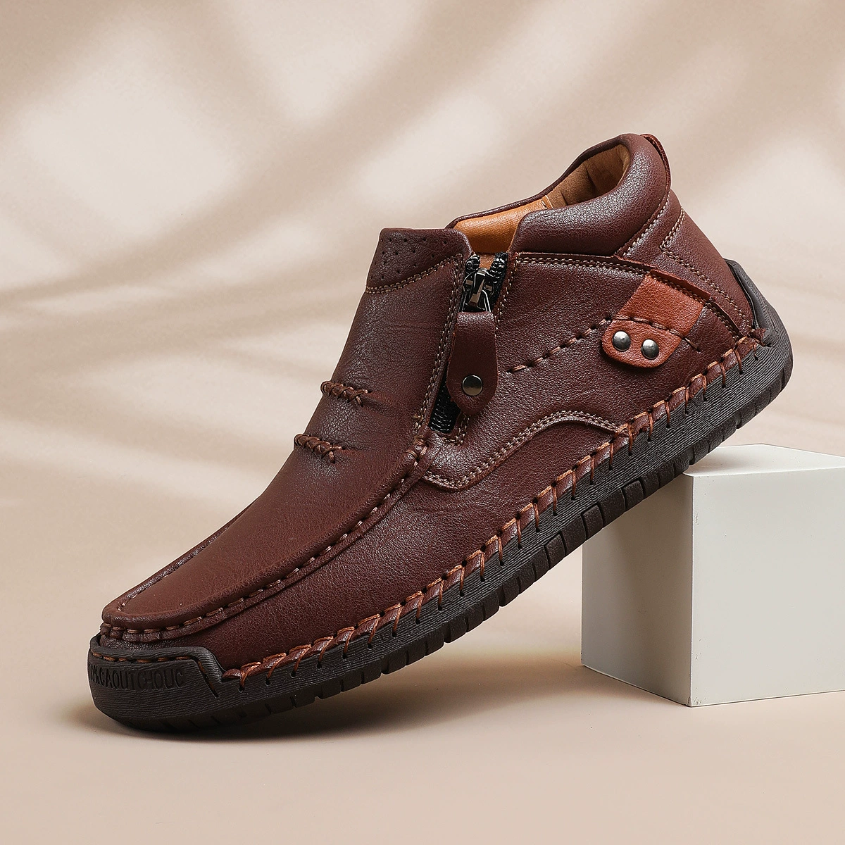 Запатентованные мужские туфли большого размера для активного отдыха, повседневные слипоны, плоские, ручной работы, из натуральной кожи, весенние, высокие, больших размеров