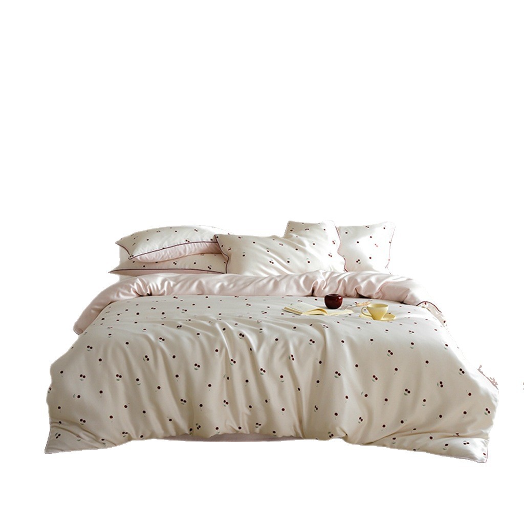 Austrian Lenzing Tencel Sheet Set For Girls Cherry Print Ice Silk_voghion.com