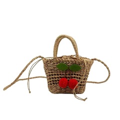 New summer women's cherry cross-shoulder portable straw bag ins style small and cute mobile phone bag cosmetic bag