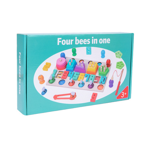 新品夹蜜蜂钓鱼套柱儿童早教数字形状认知磁性多功能益智积木玩具